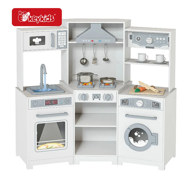 Large White Wooden Corner Play Kitchen Set with Lights & Sounds for Children Ages 3+ W10C900