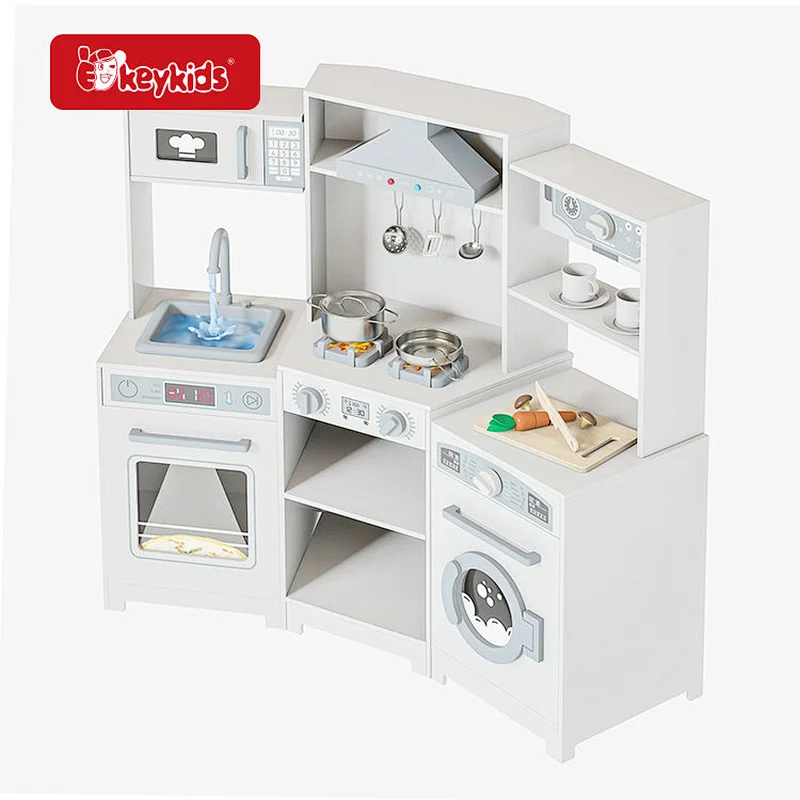 Large White Wooden Corner Play Kitchen Set with Lights & Sounds for Children Ages 3+ W10C900