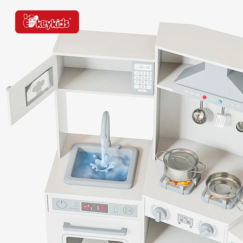 Large White Wooden Corner Play Kitchen Set with Lights & Sounds for Children Ages 3+ W10C900