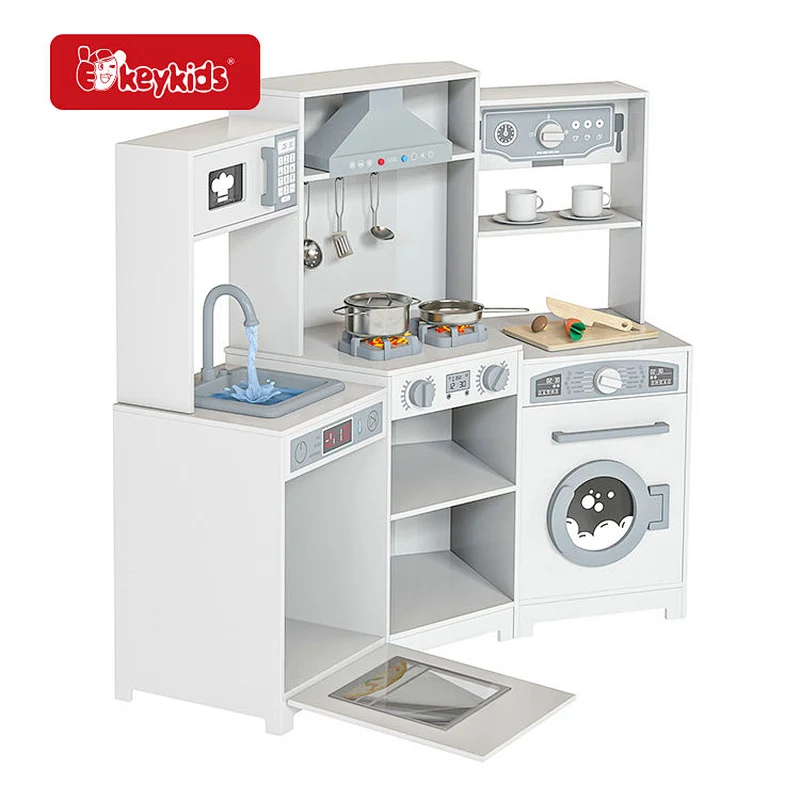 Large White Wooden Corner Play Kitchen Set with Lights & Sounds for Children Ages 3+ W10C900